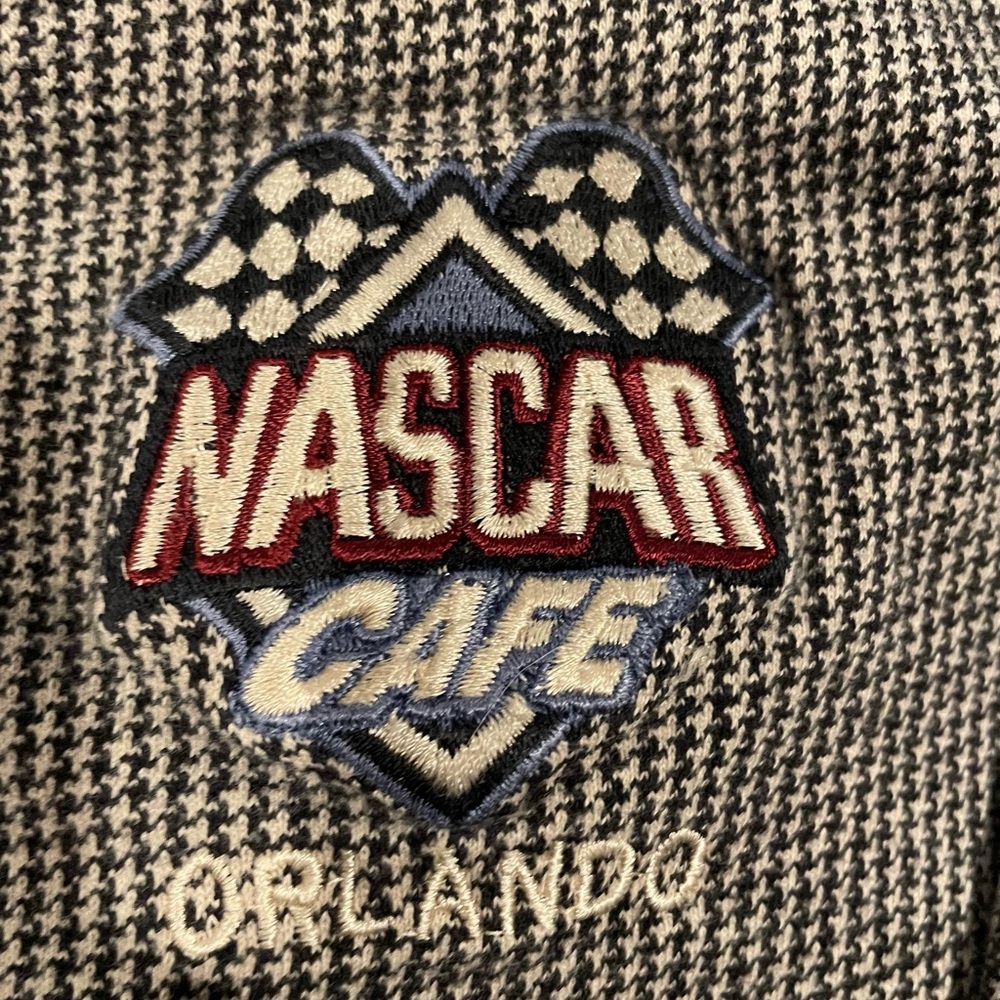 Vintage Nascar Cafe Men's Black and White Houndstooth Polo Size XL - Picture 3 of 8
